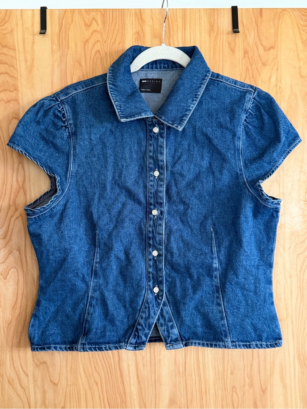 ASOS Blue Denim Cap-Sleeve Button-Down Shirt